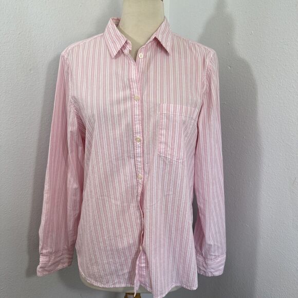 Gap Shirt Women Medeium Striped  Pink‎ Button Down Beach Vacation Preppy - Picture 1 of 9